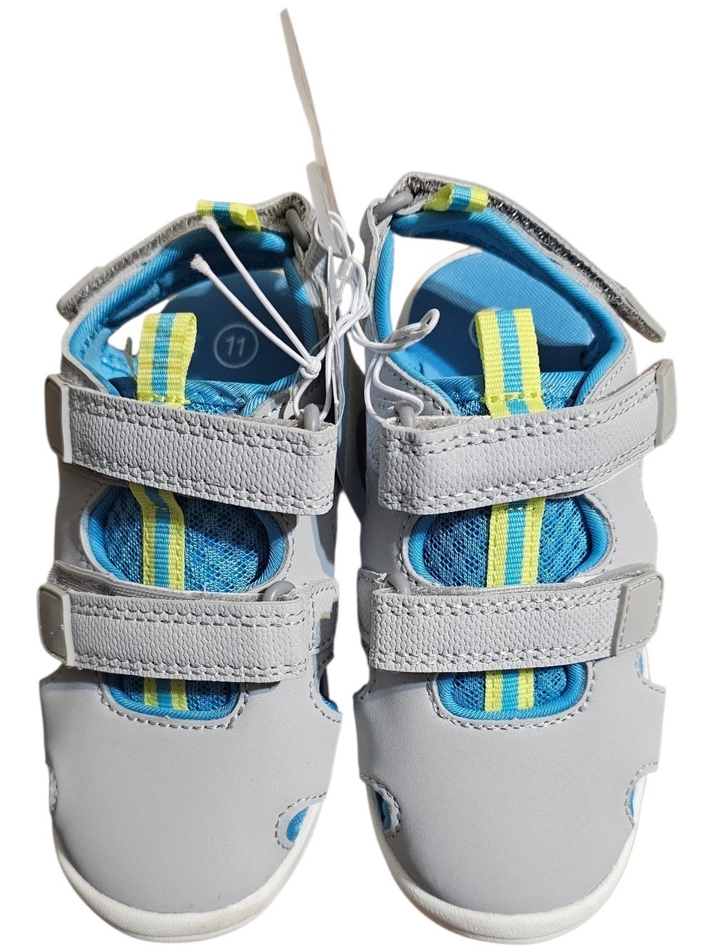Cat & Jack Light Gray Sandals with Blue and Yellow Accents